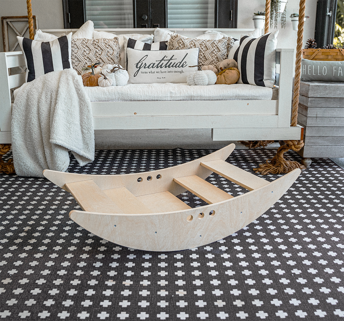 Avenlur Rowan Rocking Boat – Wooden Dual-Purpose Rocker and Climbing Step for Kids | Montessori Balance Toy