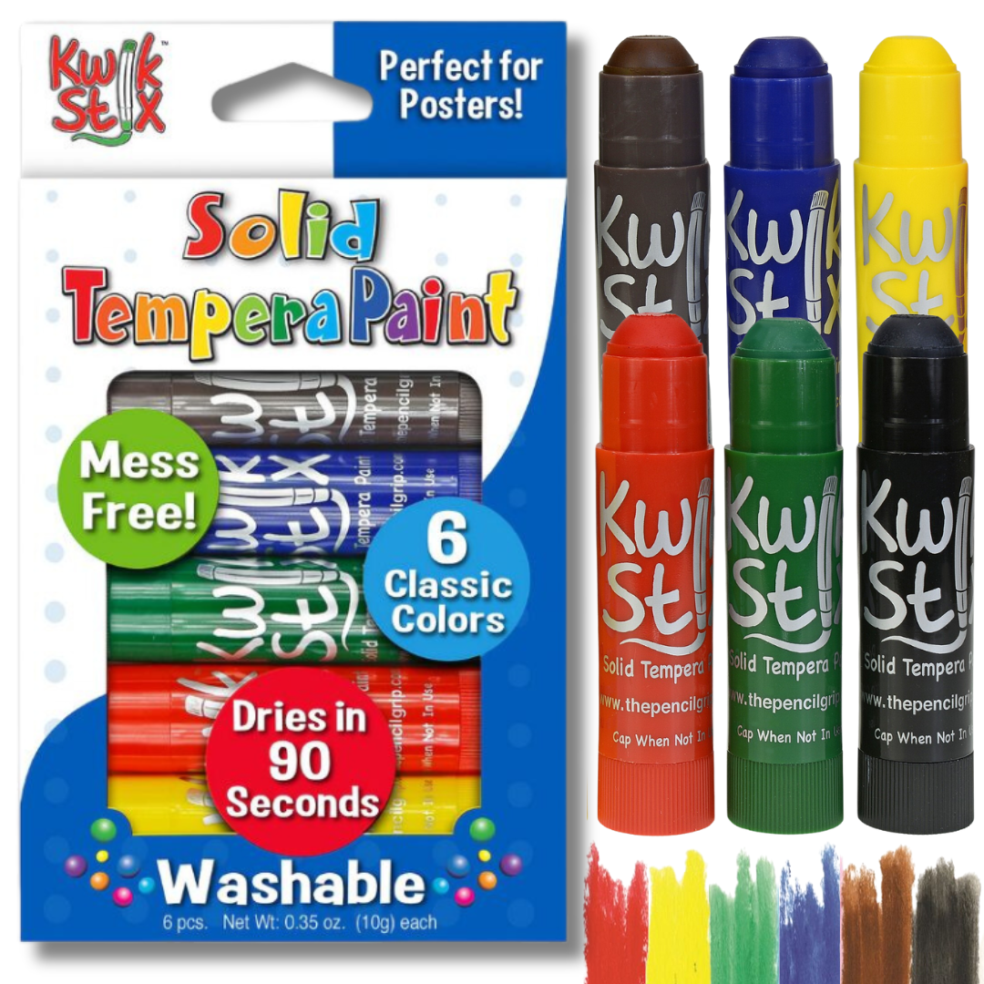 The Pencil Grip Inc. Kwik Stix 6 Classic Colors Set – Solid Tempera Paint Sticks for Kids