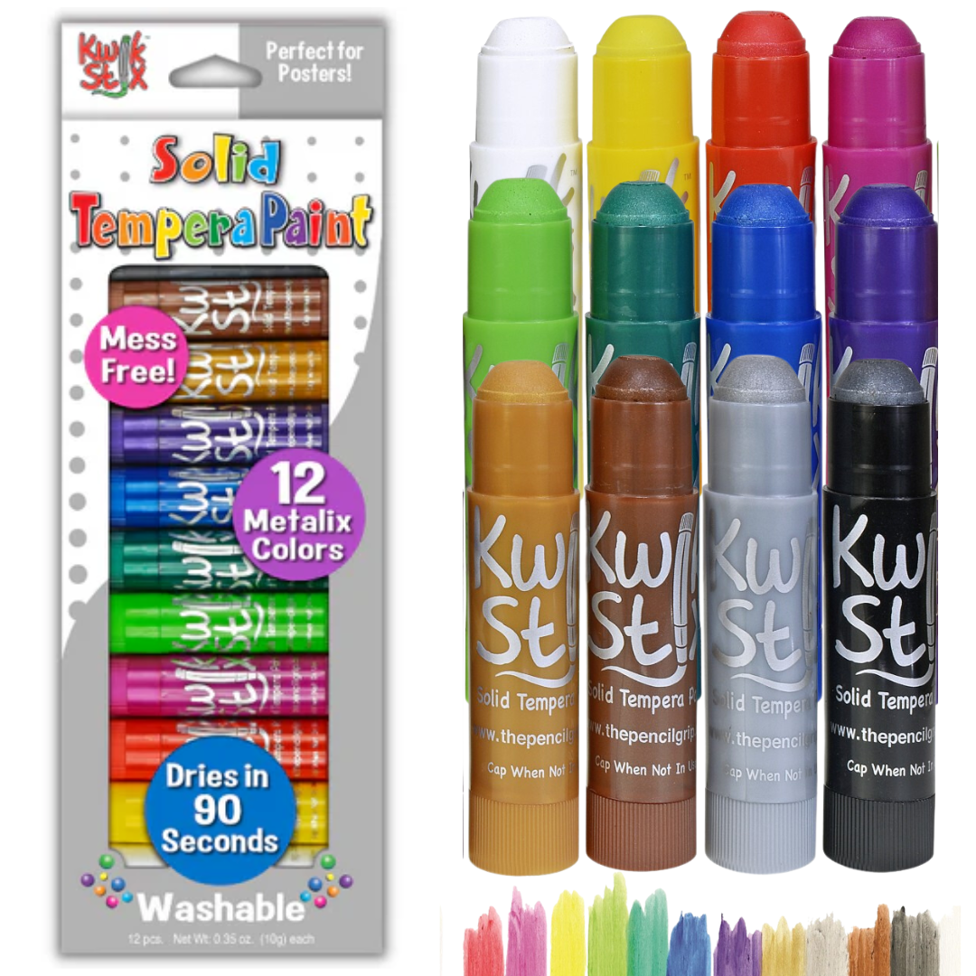 The Pencil Grip Inc. Kwik Stix 12 Metalix Colors Set – Solid Tempera Paint Sticks for Kids
