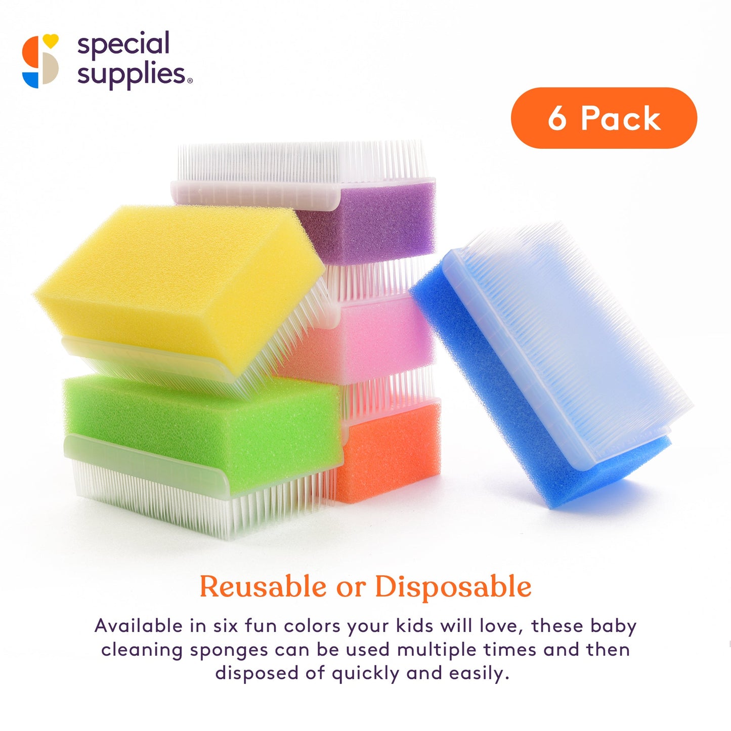 Special Supplies Baby Bath Sponges – Dual-Sided Sensory Foam & Soft Bristle Scrubbers for Gentle Infant and Toddler Bathing