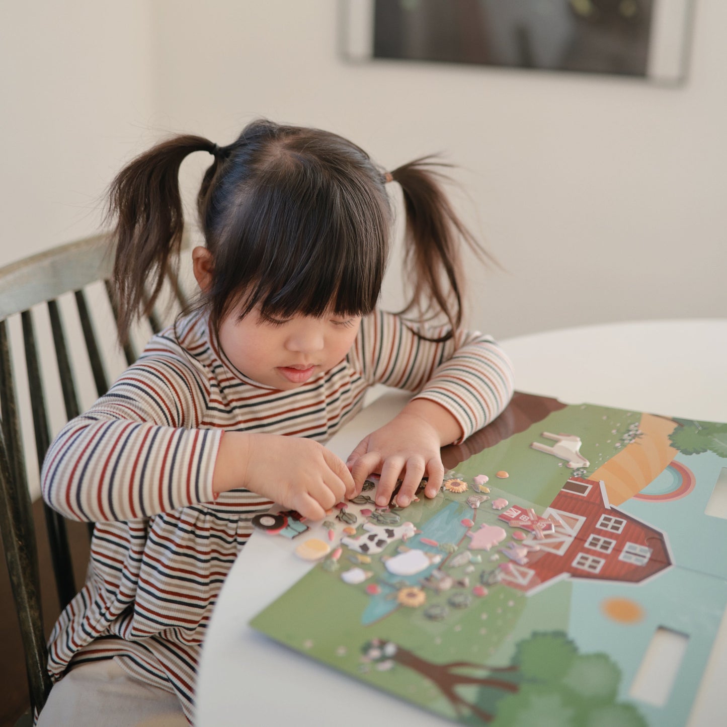 Mushie Reusable Puffy Sticker Book – Farm Friends Play Scene