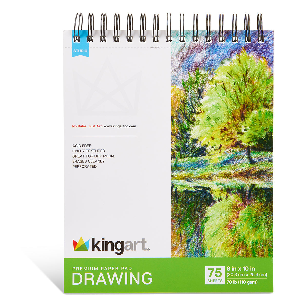 KINGART® Drawing Paper Pad, 8” x 10”, 75 Sheets, 70lb (110gsm), Spiral-Bound, Micro-Perforated