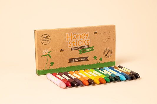 Honeysticks Jumbo Crayons 16-Pack – Natural Beeswax Crayons for Developing Pencil Grasp