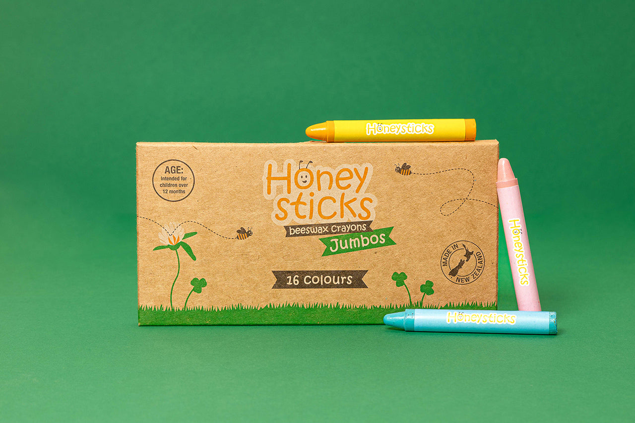 Honeysticks Jumbo Crayons 16-Pack – Natural Beeswax Crayons for Developing Pencil Grasp