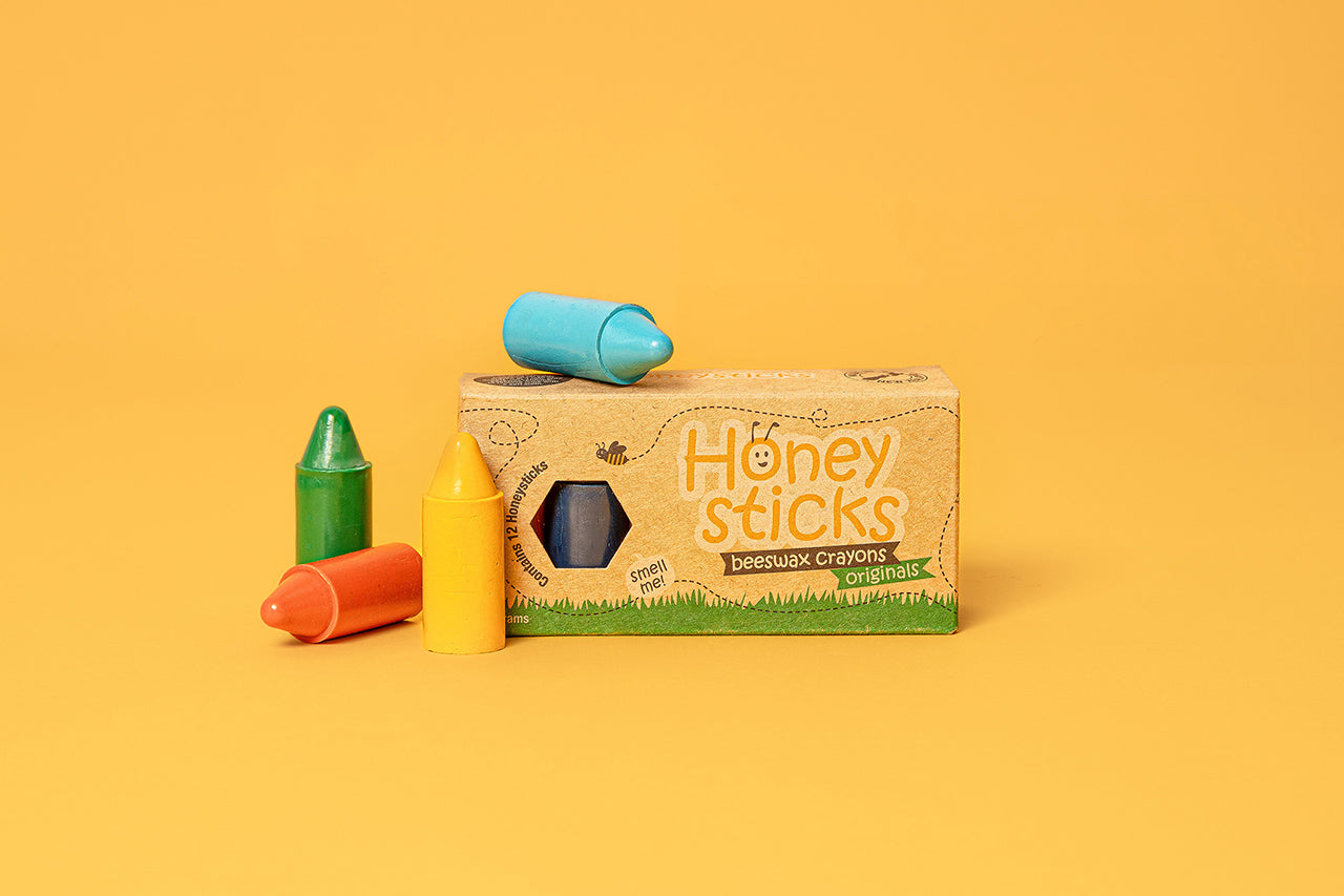 Honeysticks Originals – Natural Beeswax Crayons for Toddlers, First Crayon Option, 12 Colors