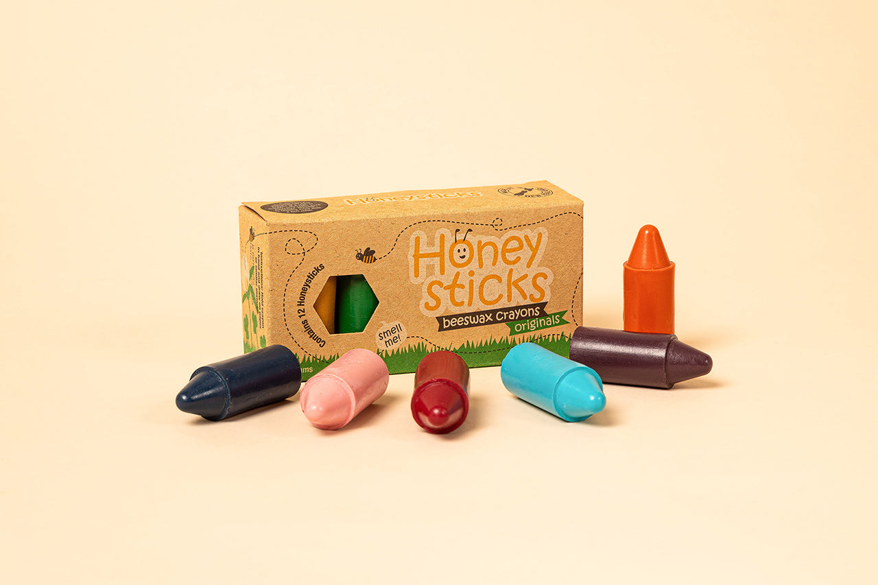Honeysticks Originals – Natural Beeswax Crayons for Toddlers, First Crayon Option, 12 Colors