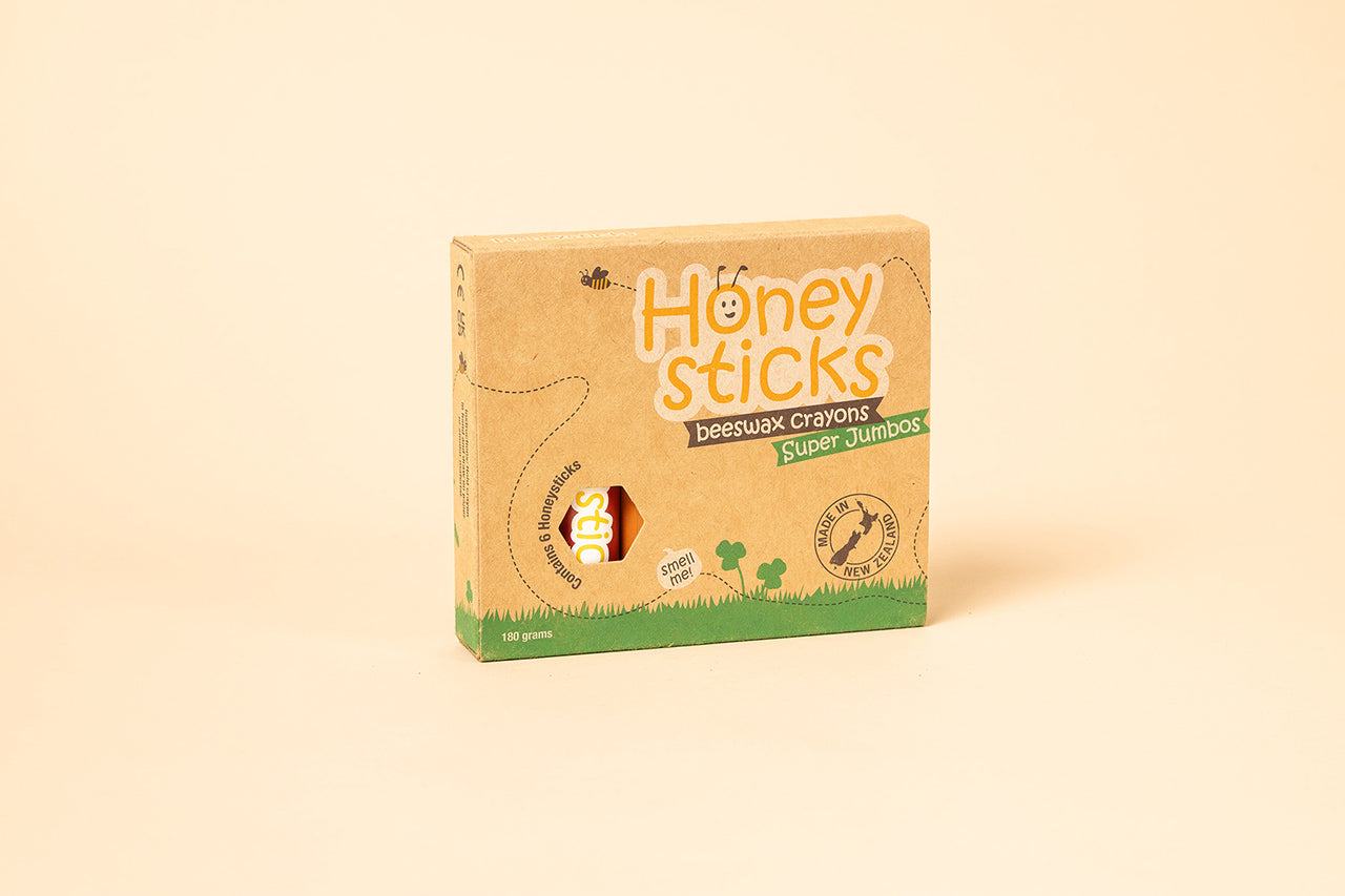 Honeysticks Super Jumbo Crayons – Natural Beeswax Crayons for Toddlers, Longer & Thicker Design, 6 Colors