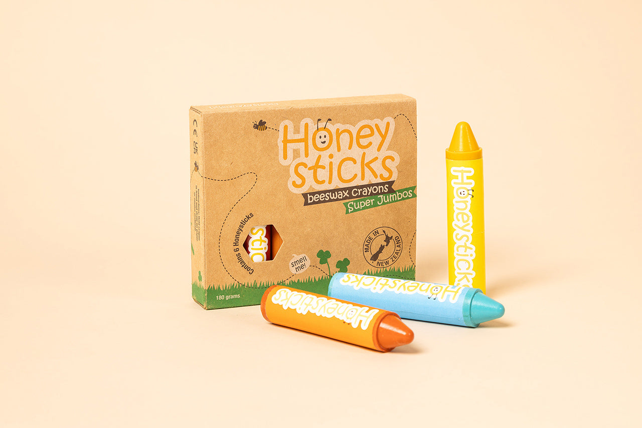 Honeysticks Super Jumbo Crayons – Natural Beeswax Crayons for Toddlers, Longer & Thicker Design, 6 Colors