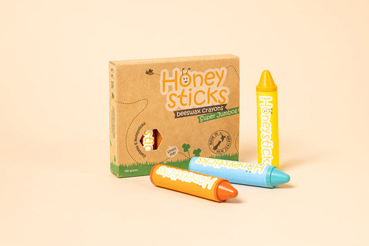 Honeysticks Super Jumbo Crayons – Natural Beeswax Crayons for Toddlers, Longer & Thicker Design, 6 Colors
