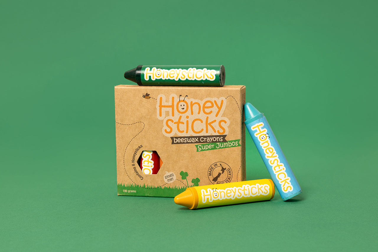 Honeysticks Super Jumbo Crayons – Natural Beeswax Crayons for Toddlers, Longer & Thicker Design, 6 Colors