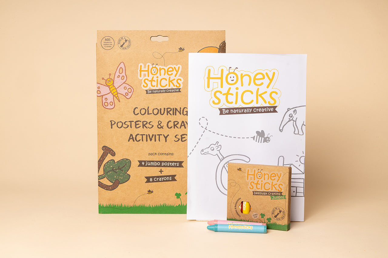 Honeysticks Activity Set – Jumbo Posters with Natural Beeswax Crayons for Kids