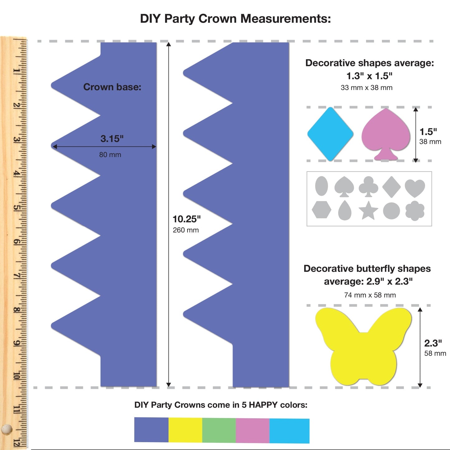 FreshCut Crafts DIY Party Crown Kit – Happy Colors, 12 Crowns & 200+ Decorations
