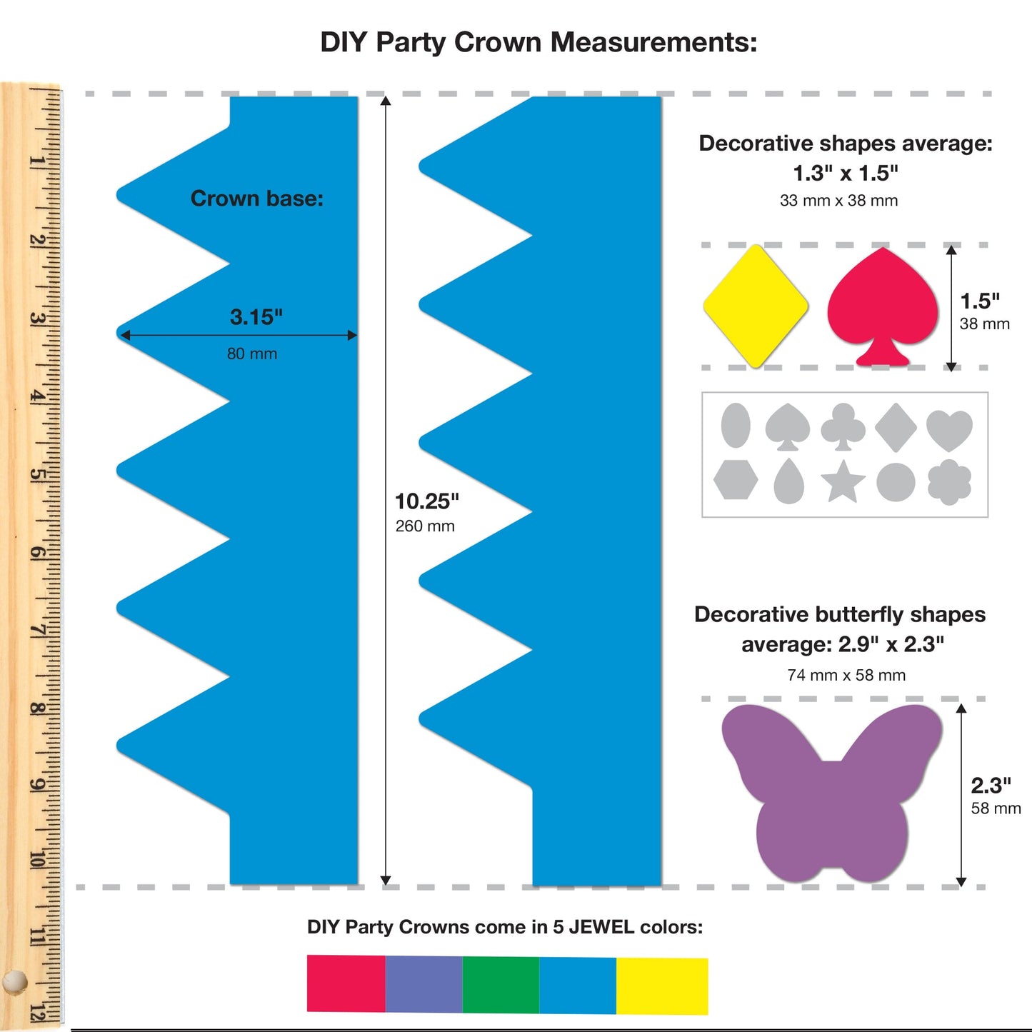 FreshCut Crafts DIY Party Crown Kit – Jewel Colors, 12 Crowns & 200+ Decorations