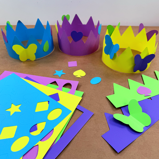 FreshCut Crafts DIY Party Crown Kit – Happy Colors, 12 Crowns & 200+ Decorations