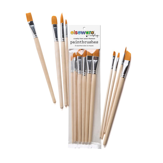 Elsewhere Unplug Nylon Paint Brush Set – Cruelty-Free Nylon, Compostable Packaging, 8 Assorted Shapes & Sizes