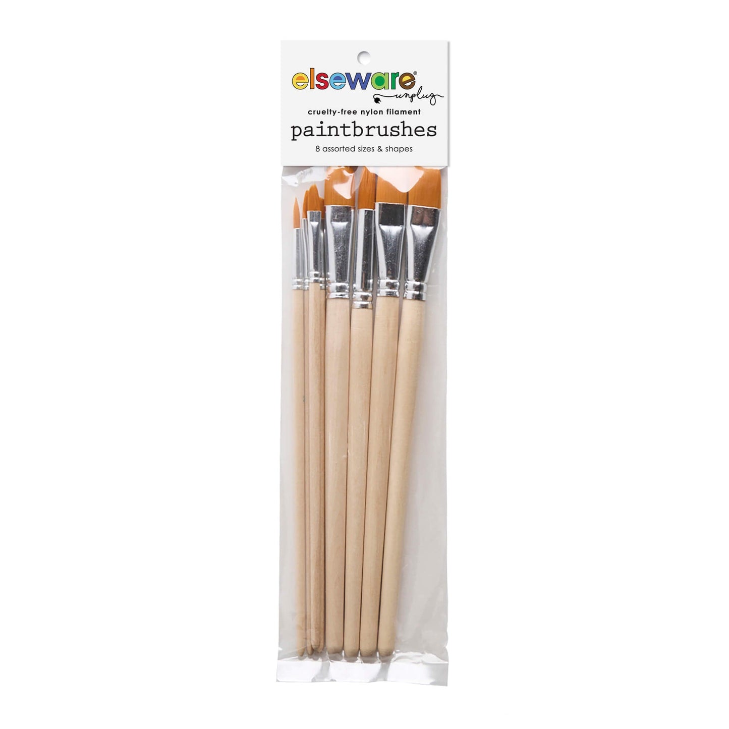 Elsewhere Unplug Nylon Paint Brush Set – Cruelty-Free Nylon, Compostable Packaging, 8 Assorted Shapes & Sizes