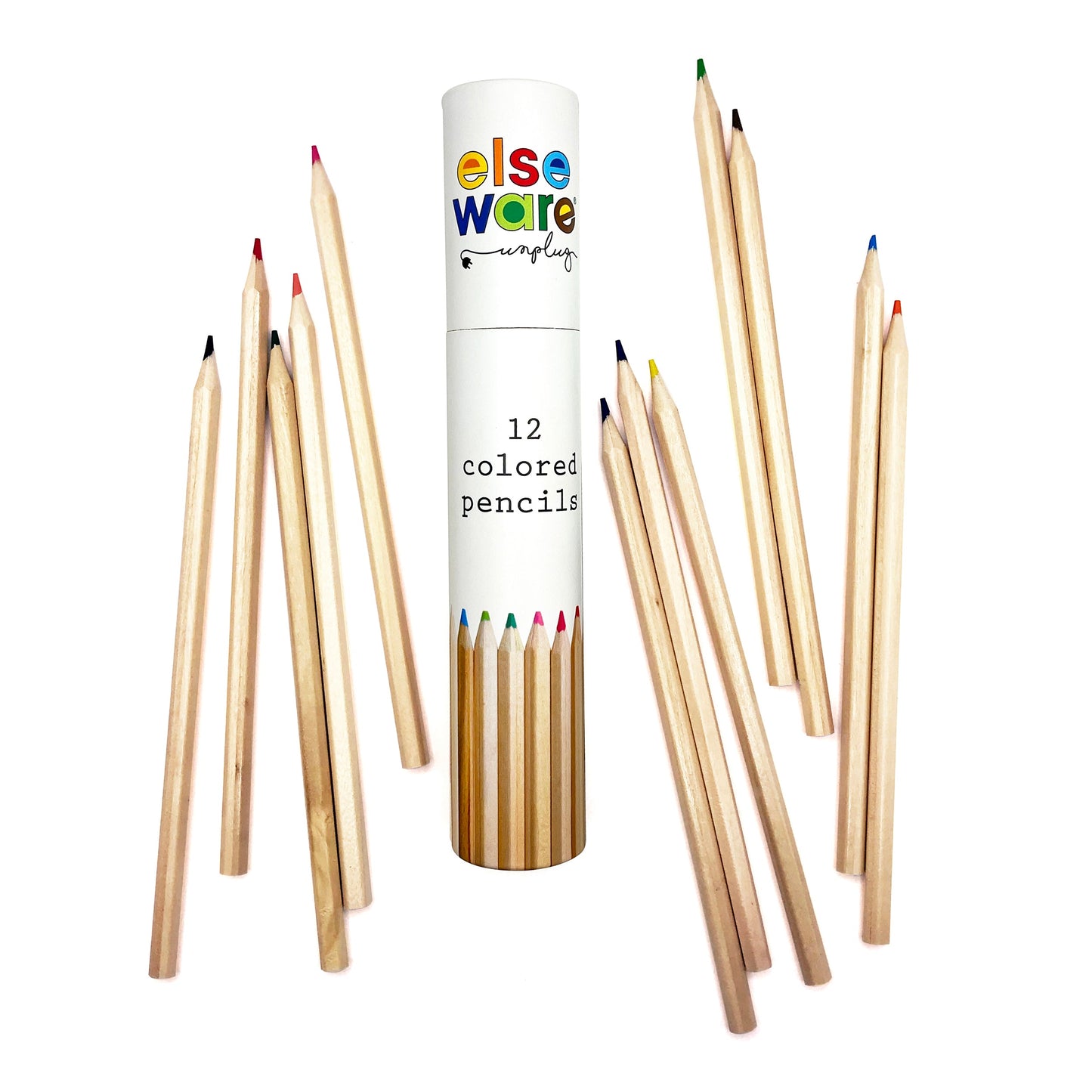 Elsewhere Unplug Colored Pencil Set – Travel & Tall Beechwood Art Pencils in Reusable Tube – 12 pack