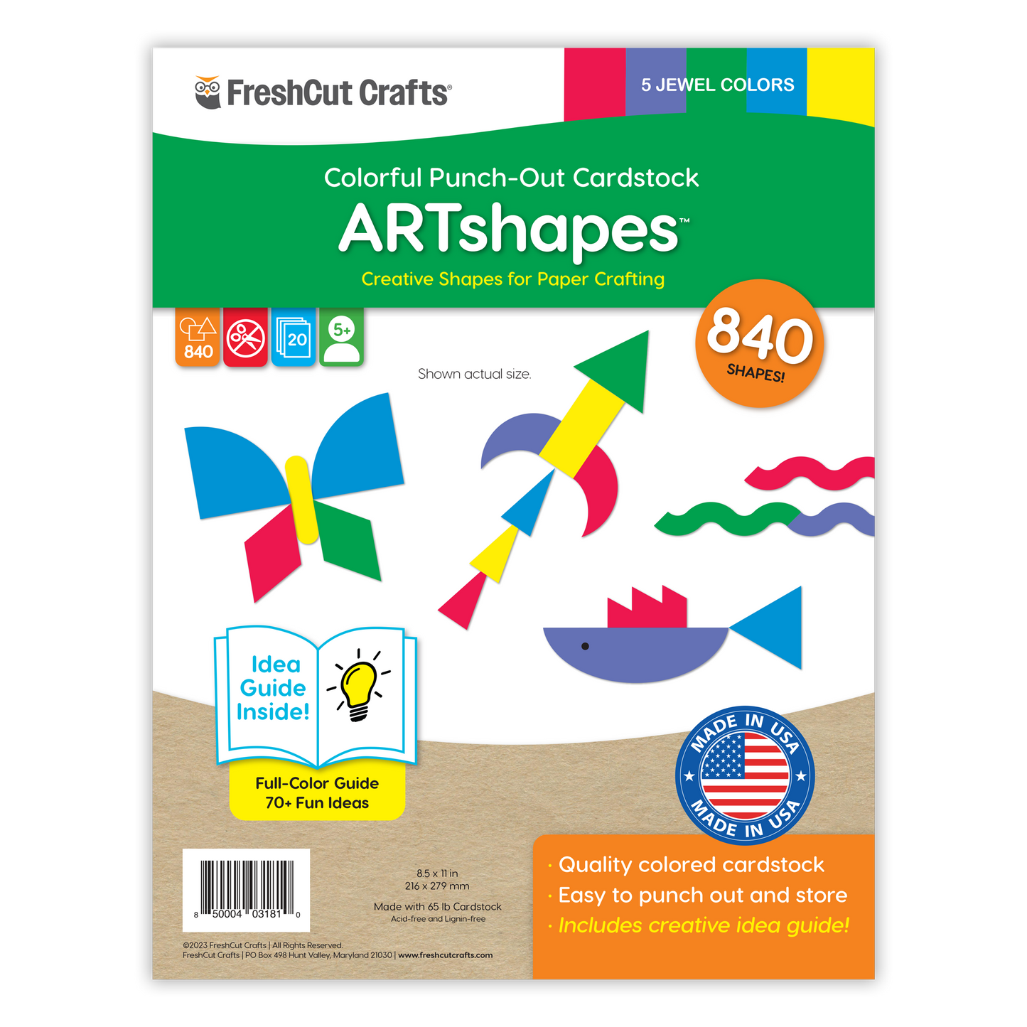 FreshCut Crafts ARTshapes Creative Pack – 840 Punch-Out Shapes, 45 Designs, 5 Color Palettes