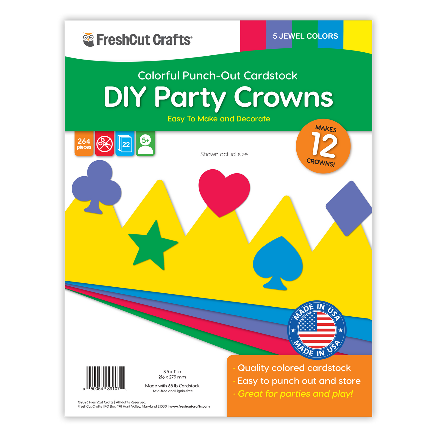 FreshCut Crafts DIY Party Crown Kit – Jewel Colors, 12 Crowns & 200+ Decorations