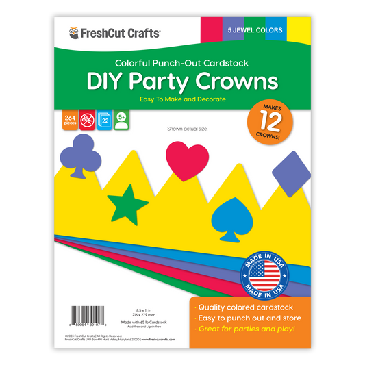 FreshCut Crafts DIY Party Crown Kit – Jewel Colors, 12 Crowns & 200+ Decorations