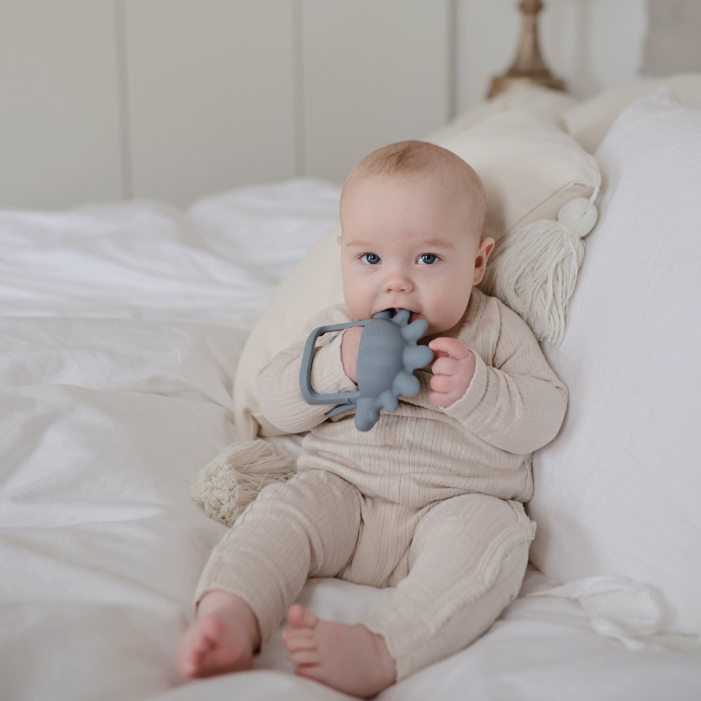 Mushie Dino Teething Ring | Sensory Silicone Teether for Babies – Soft, Safe & Textured