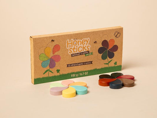 Honeysticks Petals – Natural Beeswax Crayons, 12 Colors (Petal-Shaped Crayons Forming Flowers)