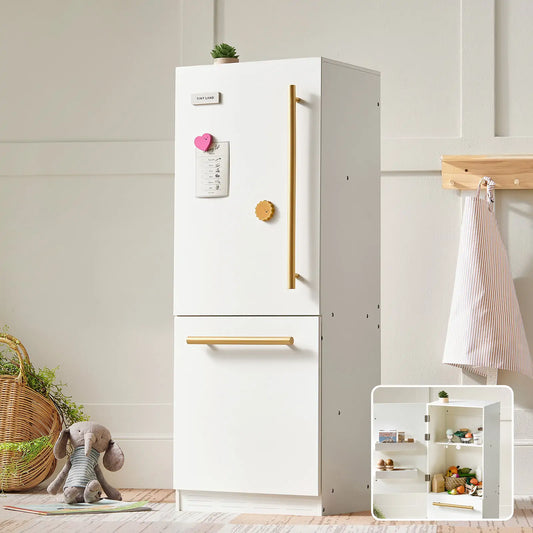 Tiny Land® Kids Wooden Play Fridge with Storage & Magnetic Play – Compatible with Toy Kitchen Sets