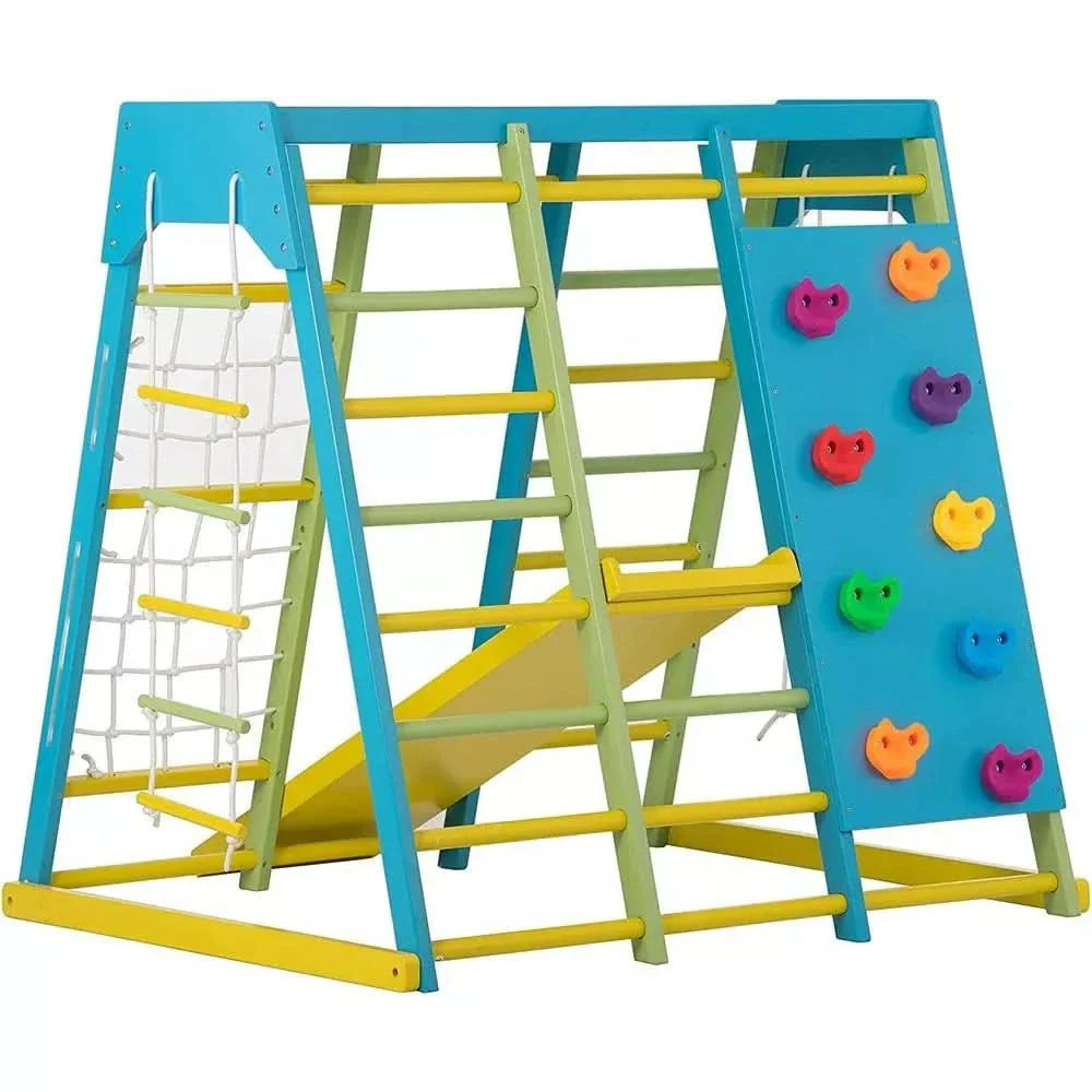 Avenlur Magnolia 7-in-1 Indoor Wooden Playset | Montessori Climbing Gym for Kids | Slide, Monkey Bars, Rope Ladder, Swing & More