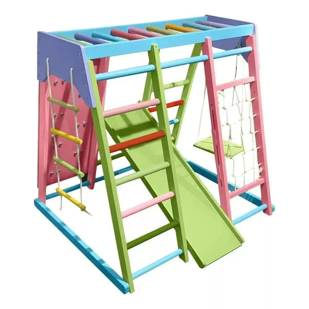 Avenlur Magnolia 7-in-1 Indoor Wooden Playset | Montessori Climbing Gym for Kids | Slide, Monkey Bars, Rope Ladder, Swing & More