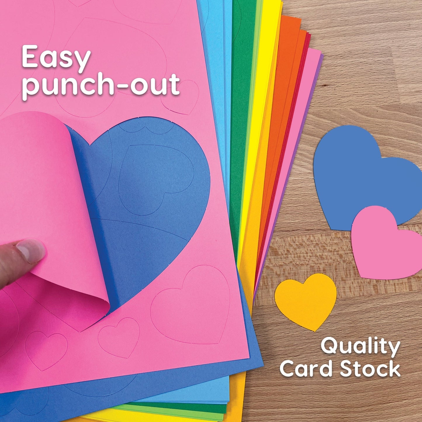 FreshCut Crafts Heart Cutouts – 240 Punch-Out Hearts in Rainbow Colors, 6 Sizes
