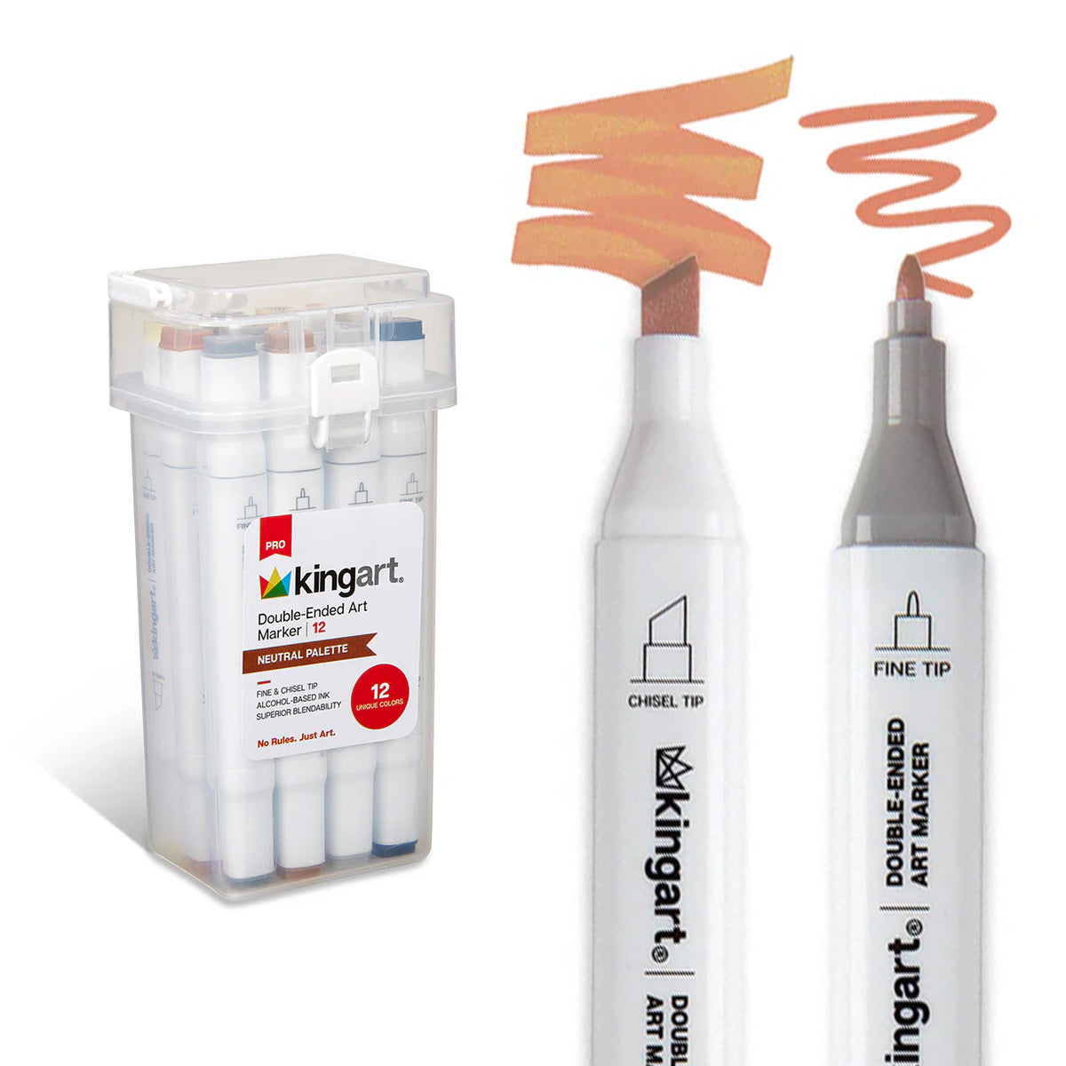 KINGART® Double-Ended Alcohol Markers - 12 Neutral Colors