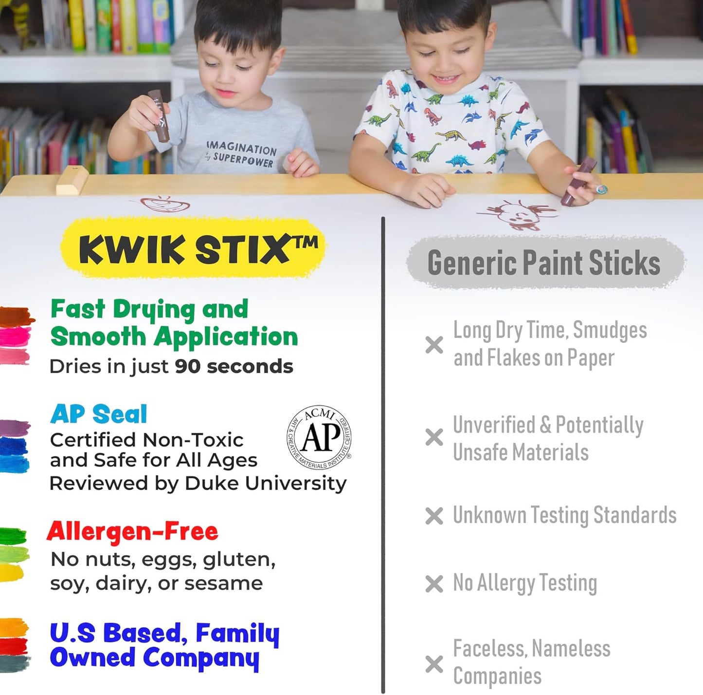 The Pencil Grip Inc. Kwik Stix 12 Metalix Colors Set – Solid Tempera Paint Sticks for Kids