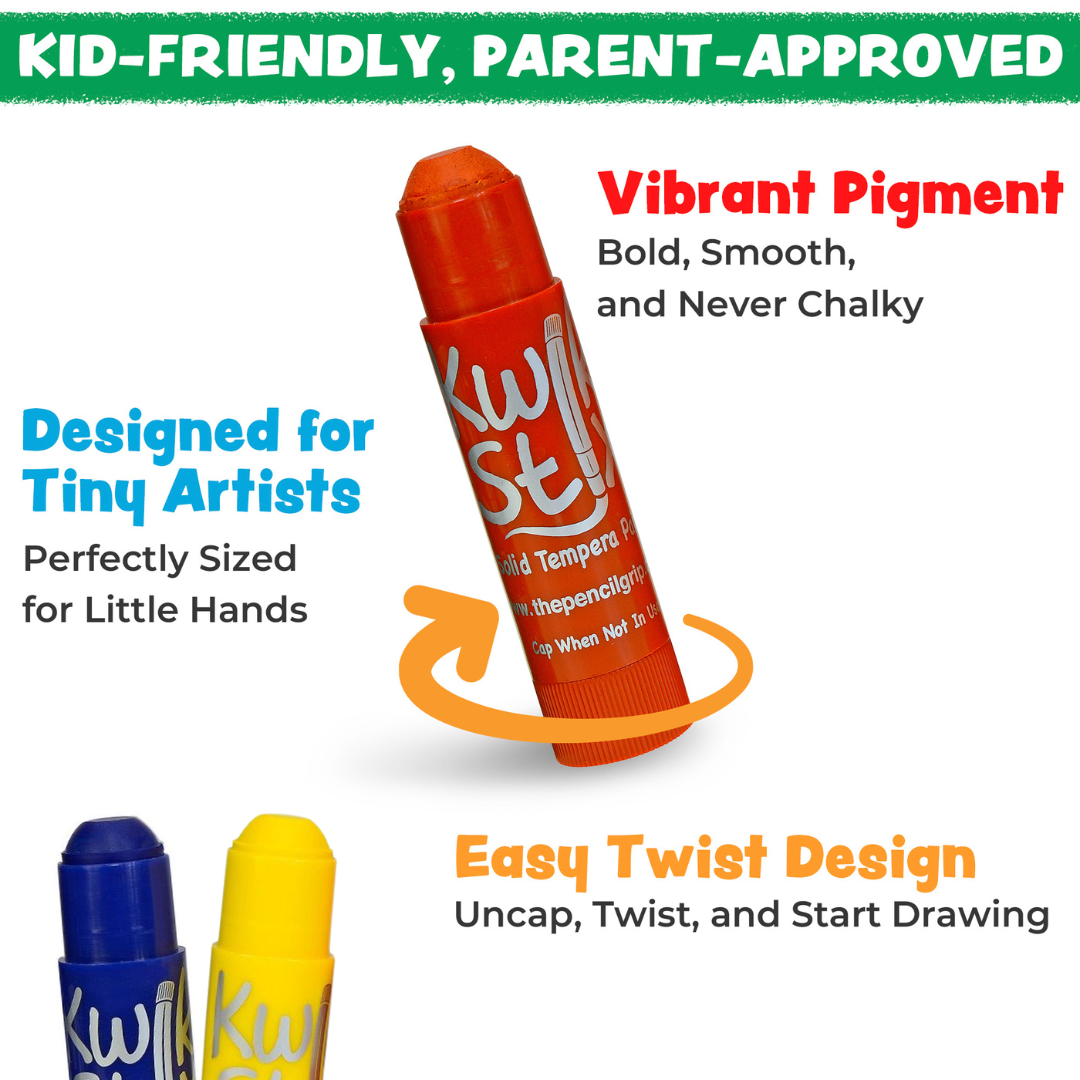 The Pencil Grip Inc. Kwik Stix 6 Classic Colors Set – Solid Tempera Paint Sticks for Kids