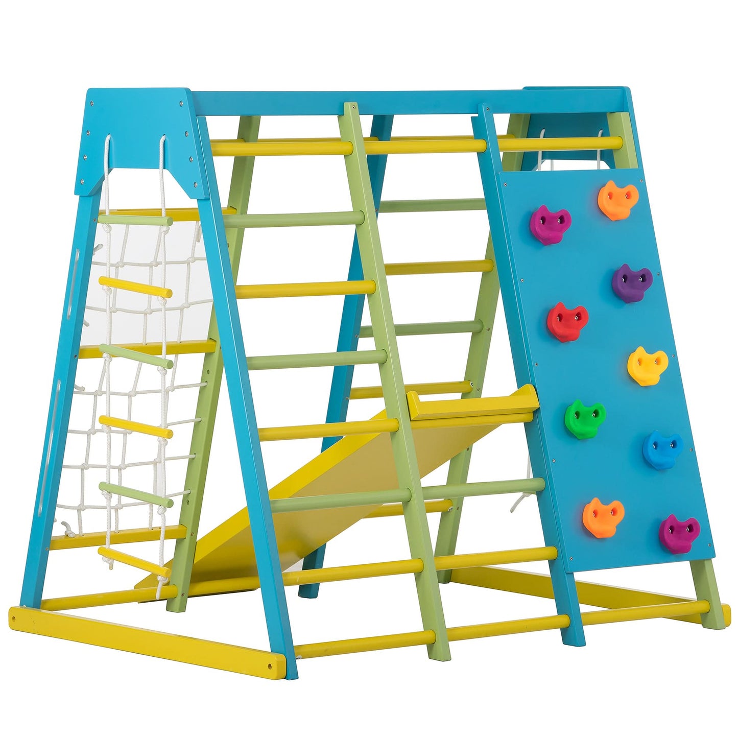 Avenlur Magnolia 7-in-1 Indoor Wooden Playset | Montessori Climbing Gym for Kids | Slide, Monkey Bars, Rope Ladder, Swing & More