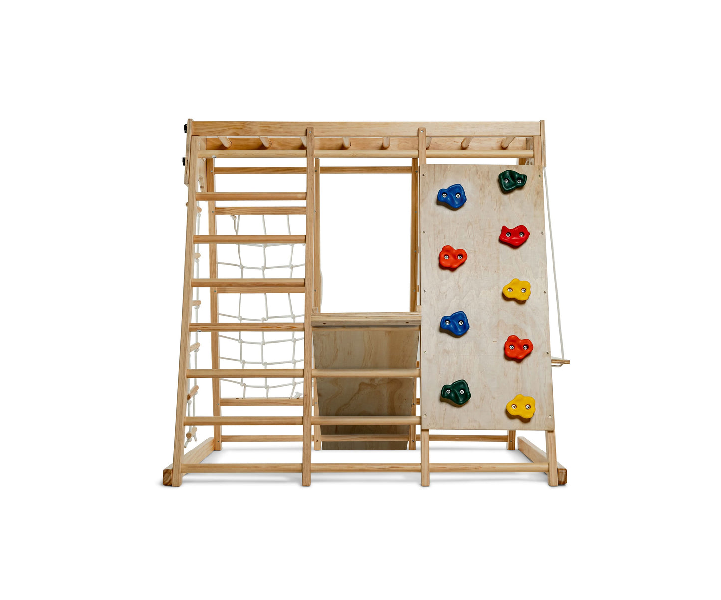 Avenlur Magnolia 7-in-1 Indoor Wooden Playset | Montessori Climbing Gym for Kids | Slide, Monkey Bars, Rope Ladder, Swing & More