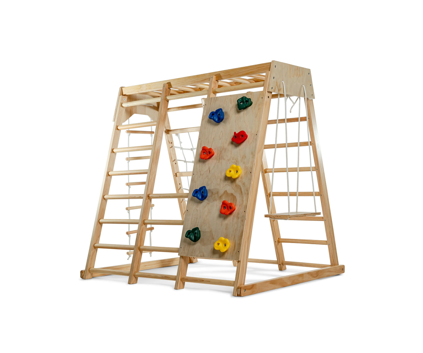Avenlur Magnolia 7-in-1 Indoor Wooden Playset | Montessori Climbing Gym for Kids | Slide, Monkey Bars, Rope Ladder, Swing & More