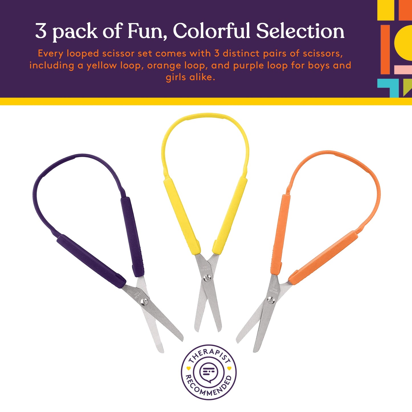 Special Supplies Large Loop Scissors for Kids and Adults 8" Inches (3-Pack)