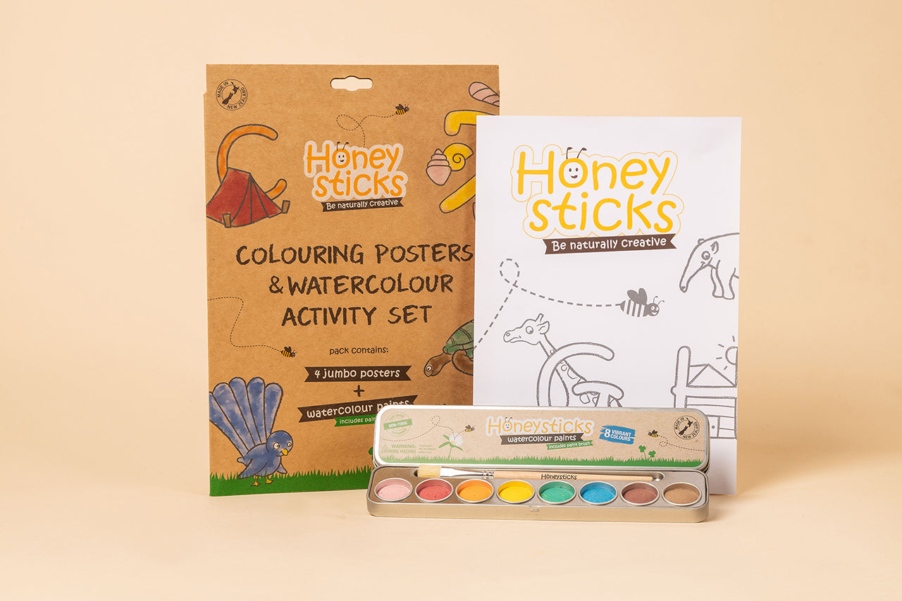 Honeysticks Activity Set – Watercolor Paints with 4 Jumbo Learning Posters