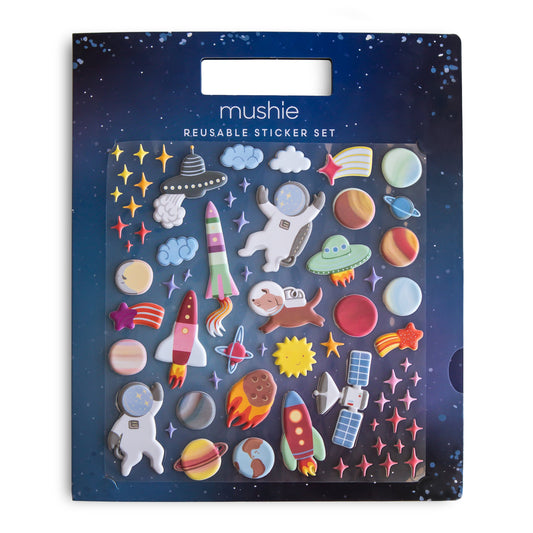 Mushie Reusable Puffy Sticker Book – Space Adventure Play Scene