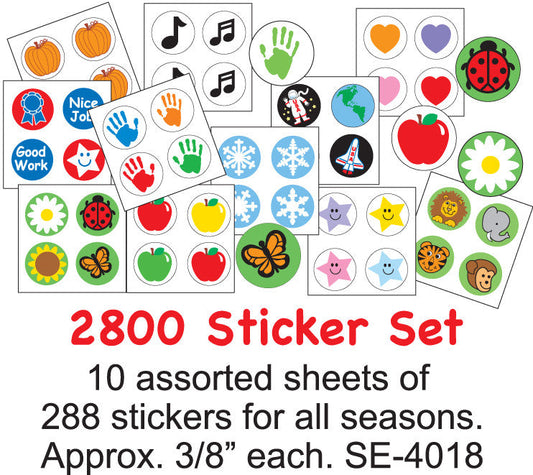 Shapes Etc. 2800 Sticker Set – Assorted Seasonal Stickers for Rewards, Charts & Crafts