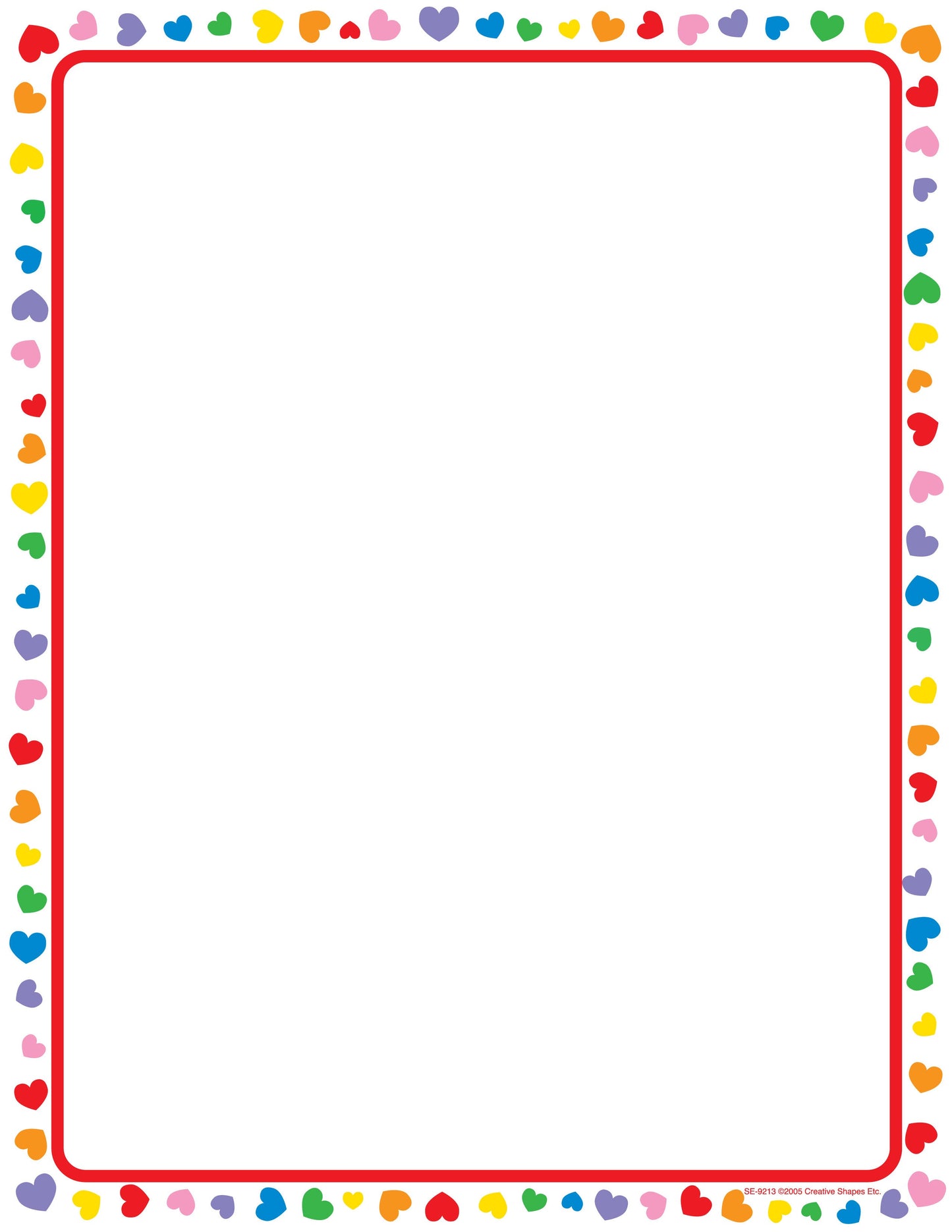 Shapes Etc. Rainbow Hearts Border Designer Craft Paper | 50 sheets | Standard Size 8.5"x11"