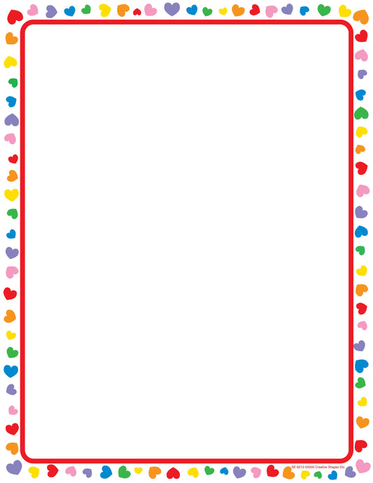 Shapes Etc. Rainbow Hearts Border Designer Craft Paper | 50 sheets | Standard Size 8.5"x11"