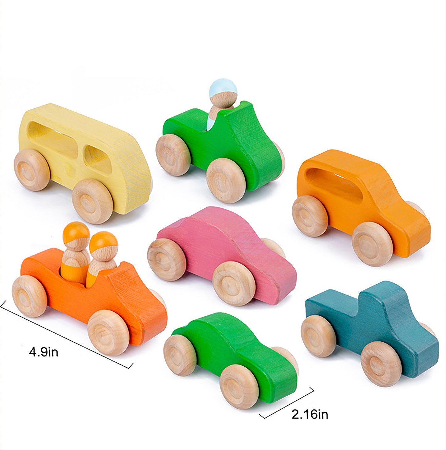 Avenlur Wooden Toy Car Set – 7 Colorful Vehicles with 3 Figures | Montessori Wooden Cars for Toddlers | Travel-Friendly, Safe & Durable Play Set