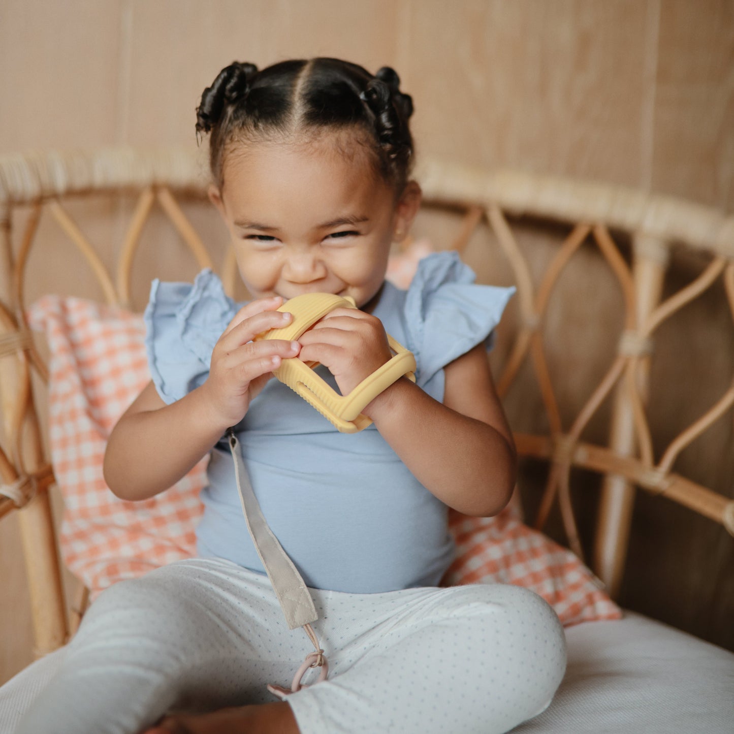 Mushie No-Drop Sun Teether | Soft Silicone Sensory Teething Toy for Babies