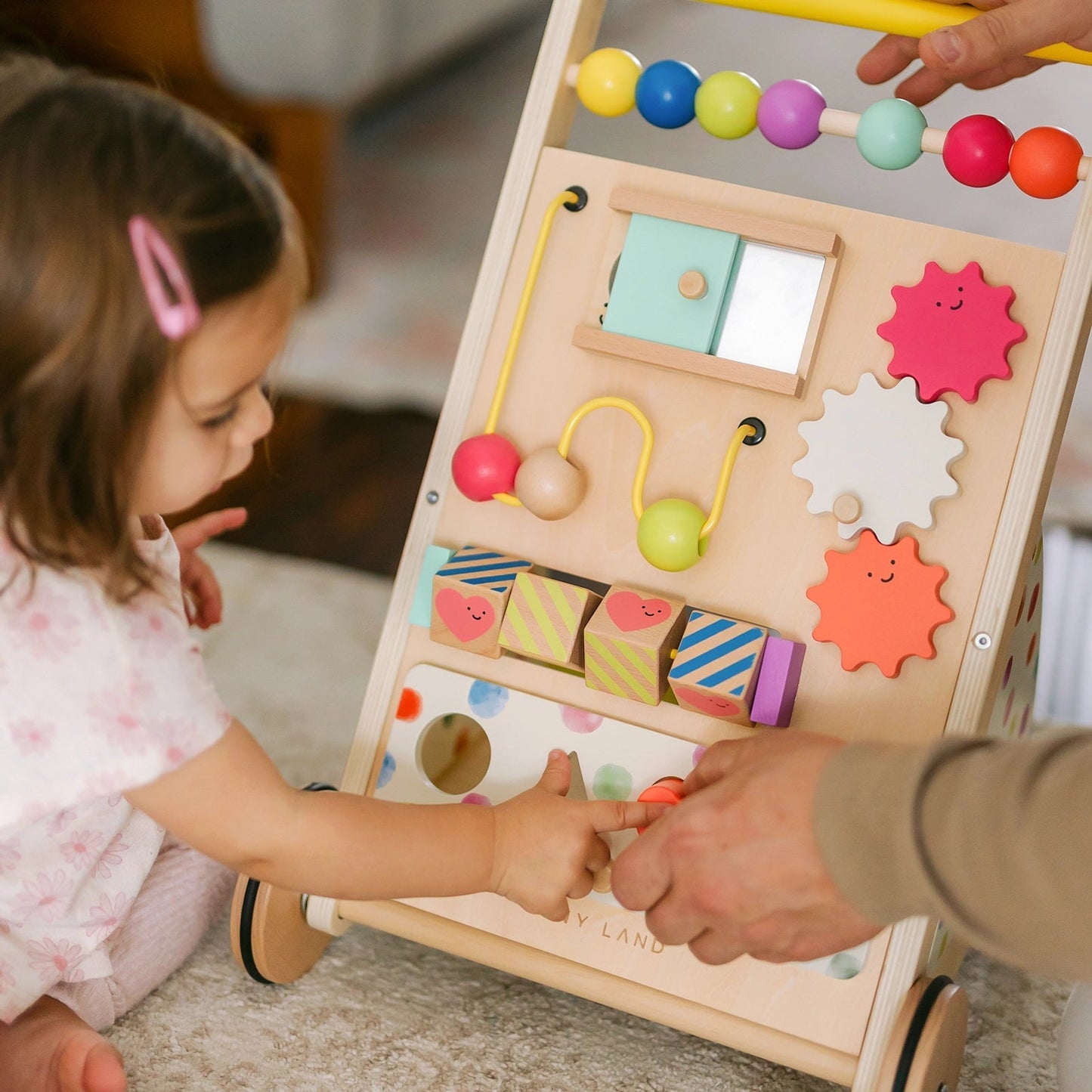 Tiny Land® Premium Rainbow Wooden Baby Walker – Adjustable Push Toy for First Steps & Learning Play