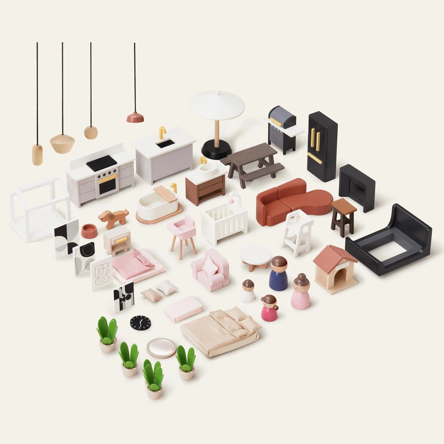 Tiny Land® Sweetwood Edge Modern Family Wooden Dollhouse – Contemporary Design with Furniture & Figures