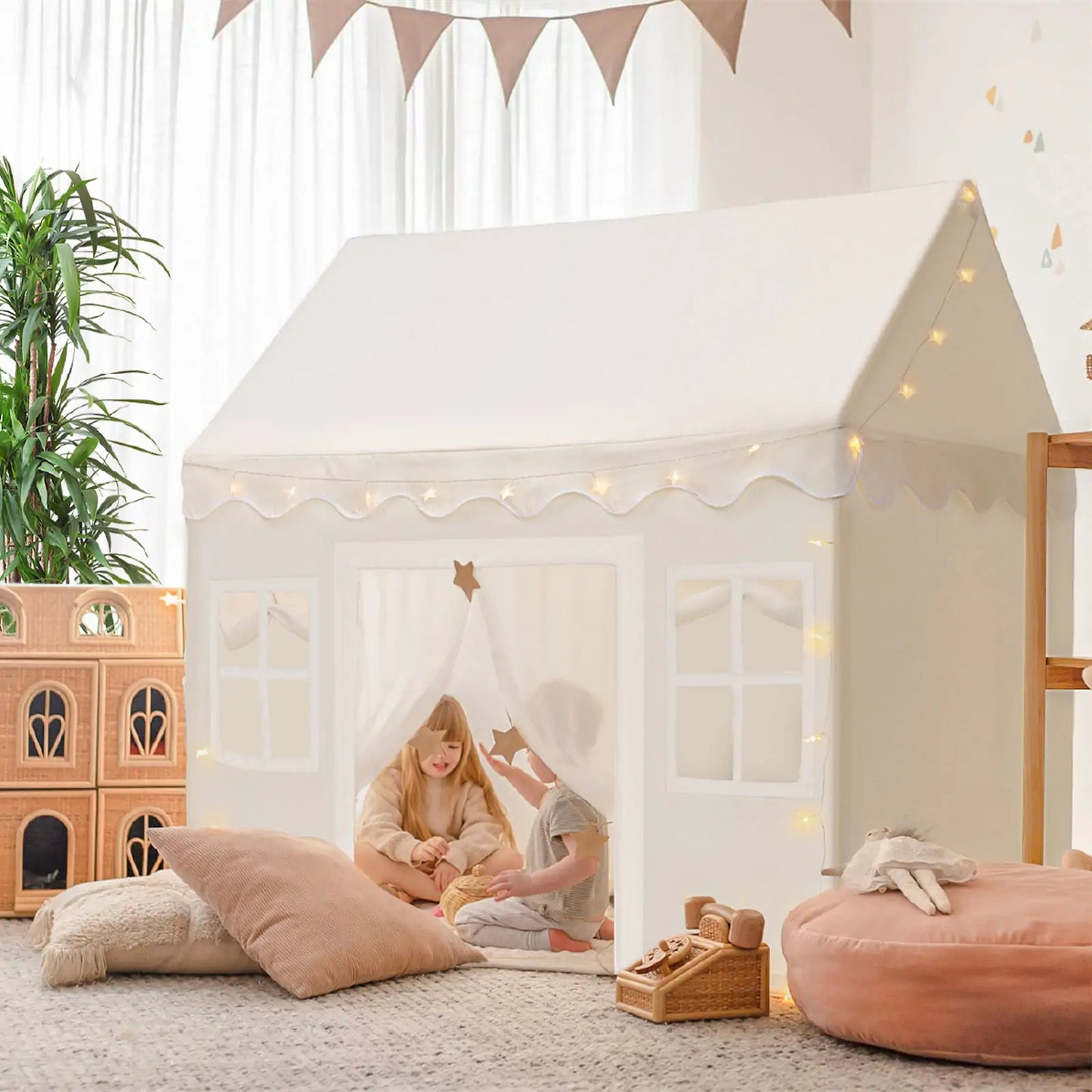 Tiny Land® Kids Play Tent with Cushion & Fairy Lights – Indoor Adventure Castle