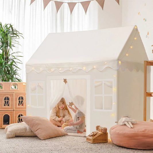 Tiny Land® Kids Play Tent with Cushion & Fairy Lights – Indoor Adventure Castle