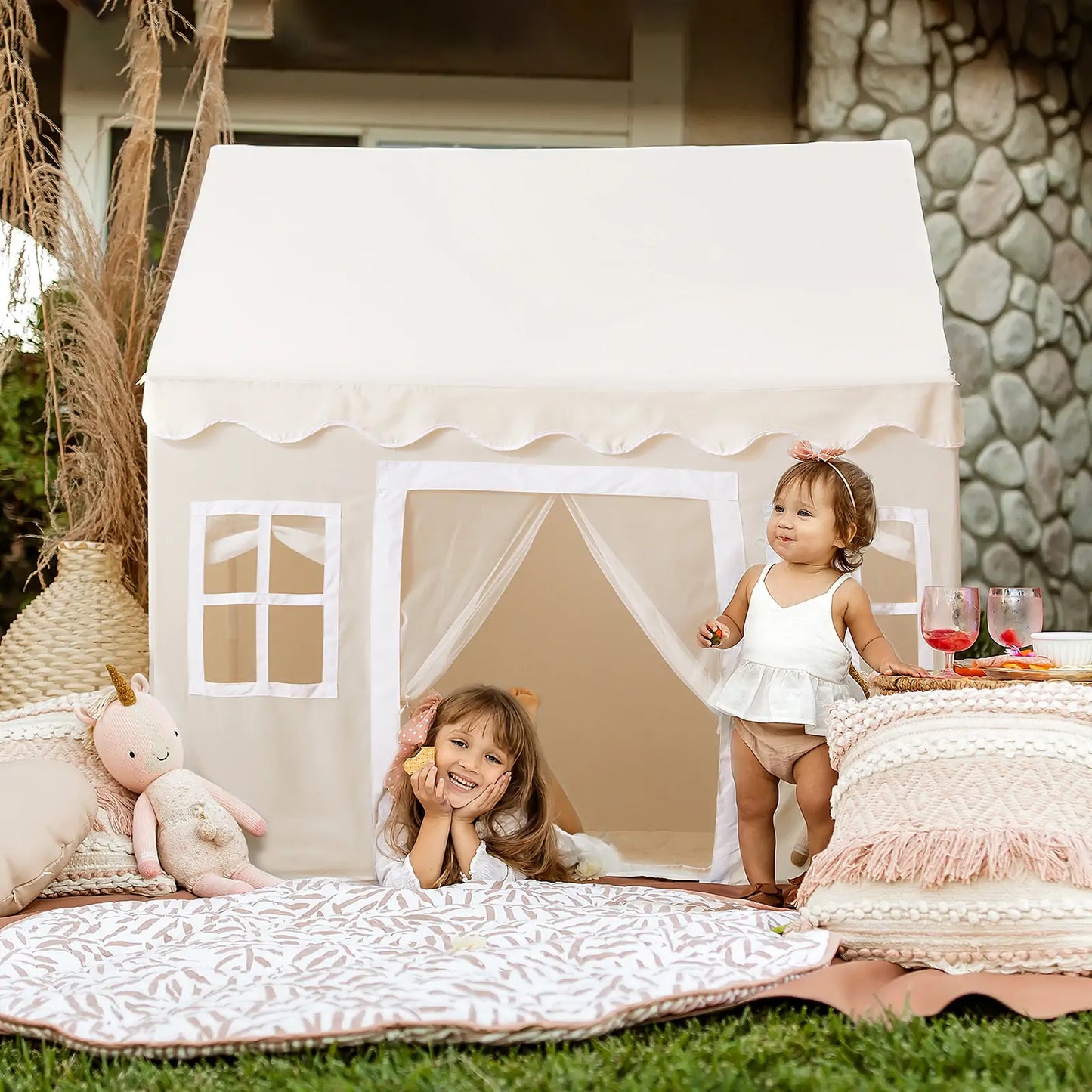 Tiny Land® Kids Play Tent with Cushion & Fairy Lights – Indoor Adventure Castle
