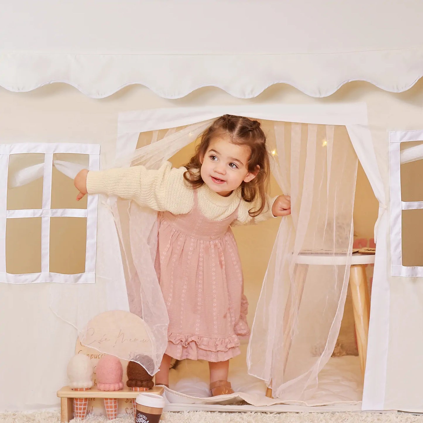 Tiny Land® Kids Play Tent with Cushion & Fairy Lights – Indoor Adventure Castle